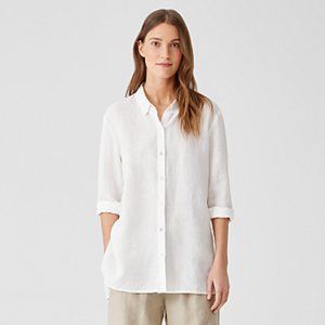 EILEEN FISHER ORGANIC HANDKERCHIEF LINEN SHIRT S7NL-3 WHITE BUTTON DOWN FRONT XL